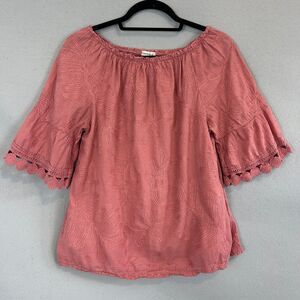 Terzo Millenio Boho Peasant Top Pink Large Embroidered Floral Off Shoulder